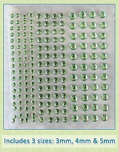 Sheet of 172 Light Green Acrylic Rhinestone Body Gems with 3 Sizes
